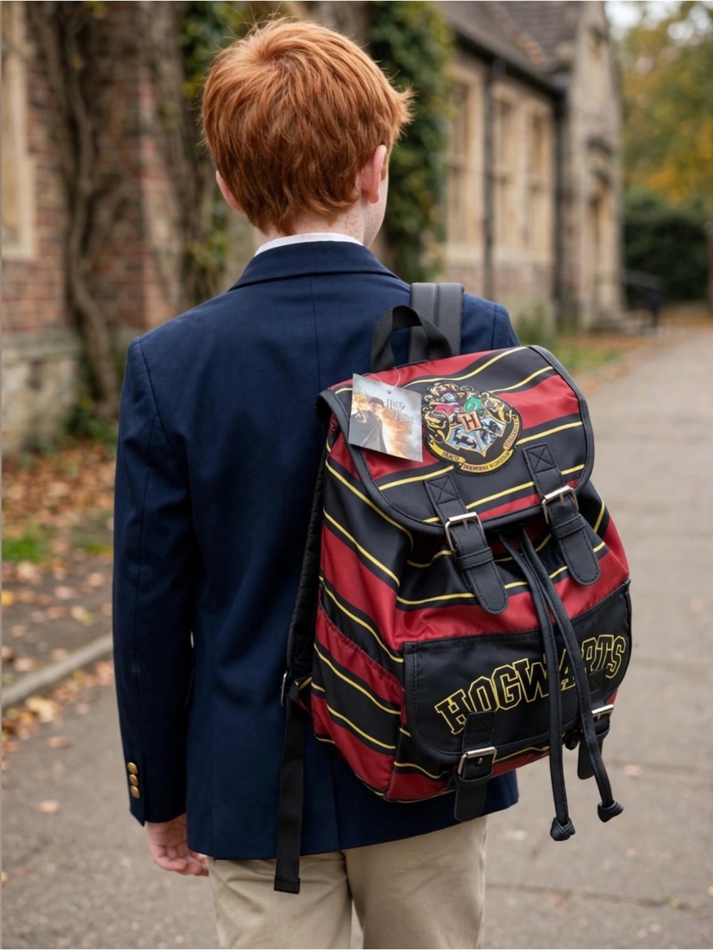 Harry Potter Hogwarts School Backpack Burgundy Black Striped